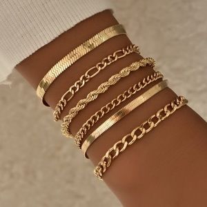 6pcs gold plated chain bracelets